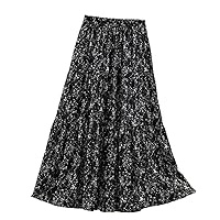 Floral Print Chiffon Long Skirt for Women Spring Summer Patchwork All-Match A Line High Waist Midi Skirt Female