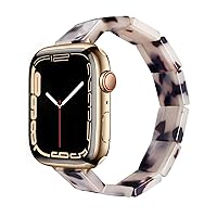 Heesch Resin Fashion Watch Band Compatible with Apple Watch Series Ultra/SE/8/7/6/5/4/3/2/1, Tortoise Elastic Watch Band Bracelet Jewelry Wristband for Women Girl for iWatch, 38/40/41mm, 42/44/45/49mm