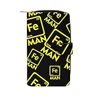 Fe Man-Iron Chemistry Periodic Table Funny RFID Blocking Wallet Slim Clutch Organizer Purse with Credit Card Slots for Men and Women