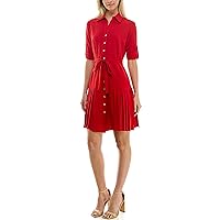 Sharagano Women's Button to Hem Shirtdress with Side Pleating