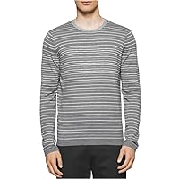 Calvin Klein Mens Jagged-Striped Pullover Sweater, Grey, X-Large