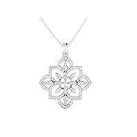 Certified 18K Gold Flower Pendant in Round Natural Diamond (0.63 ct) with White/Yellow/Rose Gold Chain Engagement Necklace for Women