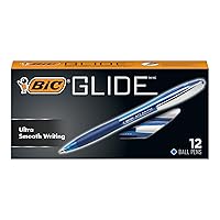 BIC Glide Retractable Ball Pen, Medium Point (1.0 mm), Blue, Comfortable Rubber Grip For Smooth Writing, 12-Count (Pack of 18, 216 Count Total)
