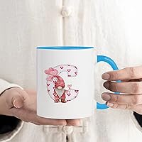 Funny Coffee Mugs White Initial Letter C Valentine's Day Gnomes Ceramic Tea Cup Romantic Gift for Him Her Customized Ceramic Mugs Gifts for Sister Grandma Female Uncle 11oz White Blue