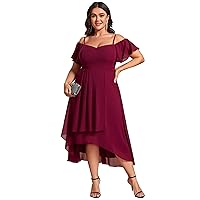 Ever-Pretty Women's Plus Size Ruffle Sleeves Off Shoulder Empire Waist A Line Chiffon Summer Wedding Guest Dress 02103-DA