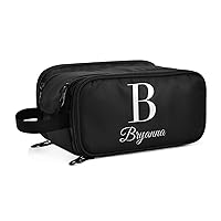 Black Personalized Makeup Bag, Large Capacity Toiletry Bag Wide Opening Cosmetic Bag for Travel Shower Brush Bag for Hotel Long Travel