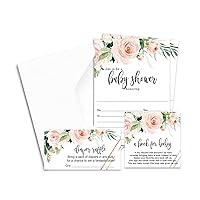 Paper Clever Party Graceful Floral Baby Shower Invitation Kit with Diaper Raffle Tickets, Bring a Book Insert, 25 of Each, Includes Envelopes, DIY Cards