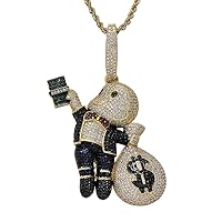 Money Bag Cash Men Pendant Necklace Hip Hop Iced Out Bling Lab Diamond Cubic Zircon 18K Gold Plated Chain Necklace Jewelry for Men Women with Stainless Steel Rope Chain