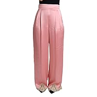Dolce & Gabbana - Dolce & Gabbana - Pink Lace Trimmed Silk Satin Wide Legs Pants - IT40|S
