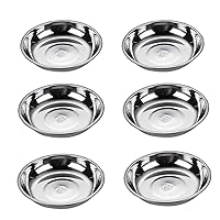 6pcs Stainless Steel Sauce Bowl Round Seasoning Dishes Sushi Dipping Bowl Saucers Bowl Mini Appetizer Plates, Dipping Soy Sauce Dish/Bowls Small Snack Cups (4.8 ounces, 3.75 x 3.75 x 0.78 inch)