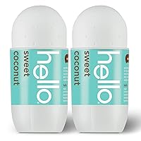 hello Sweet Coconut Roll On Deodorant, Aluminum Free Deodorant for Women + Men, 48 Hour Non Sticky Formula, Dries Quick and Leaves No White Residue, Travel Deodorant, 2 Pack, 1.69 oz Tubes