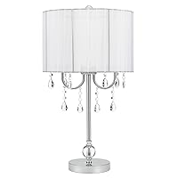 Glam Chandelier Table Lamp with Dazzling Clear Beads & Organza Pleated Shade, 23