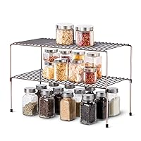 Set of 2 Kitchen Cabinet Organizer and Storage Shelves Stackable Expandable Storage Racks with Anti-Slip Liners for Cabinet Pantry, Bronze