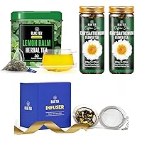 BLUE TEA - Combo - Lemon Balm Tea - 30 Tea + Chrysanthemum Flower Tea - 1.40 Oz (Pack of 2) + Ball Tea Infuser | Herbal Tea - Caffeine-Free - Vegan | All Occasion Gift Ideas