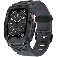 Stainless Steel Rugged Case with Rubber Band，For Apple Watch 8 7 5 4 6 SE 45MM 44MM Rop-Resistant Integrated Strap for Men