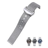 Stainless Steel Woven Watchband 20mm For Omega 007 James Bond Seamaster Diver 300 Silver Solid Watch Strap Deployment Buckle