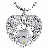Heart Cremation Urn Necklace for Ashes Urn Jewelry Memorial Pendant with Fill Kit and Gift Box - Always on My Mind Forever in My Heart for Brother(August)