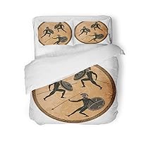 Duvet Cover Set Twin Size Ancient Greek Soldiers Black Figure Pottery Greece Mural Painting 3 Piece Microfiber Fabric Decor Bedding Sets for Bedroom