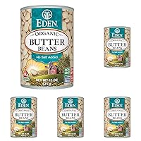 Eden Organic Organic Butter Beans, 15 oz Can, No Salt, Non-GMO, Gluten Free, Vegan, Kosher, U.S. Grown, Heat and Serve, No Preservative, Macrobiotic, Baby Lima Beans (Pack of 5)