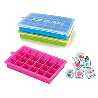 Ice Cube Tray, 3 Pack Silicone Ice Cube Molds, Silicone Ice Cube Trays, 24 Cube per Silicone Ice Trays, Easier to Release, BPA Free for Alcohol/Coffee/Beverages (Blue, Green, Rose red)