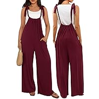 MEROKEETY Women's Casual Loose Sleeveless Jumpsuit Overalls Adjustable Strap Wide Leg Romper with Pockets