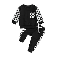 Toddler Baby Boy Girl Outfits Checkerboard Long Sleeve Crewneck Pullover Sweatshirt Pants Set Fall Winter Clothes