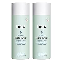 hers triple threat shampoo for hair that feels and looks thicker and stronger with biotin, saw palmetto, pumpkin seed oil, lightly scented with rose, helps control hair shedding, 2 pack, 6.4oz