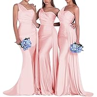 Lindo Noiva Women's Long Satin One Shoulder Prom Dresses Mermaid Bridesmaid Dresses Bodycon Wedding Evening Gowns LN334