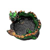 Chinese Dragon 3D Round Ash Tray Loong Cigarette Burner Incense Stick Holder Asian Art Smoking Accessories Handmade Fantasy Home Decor (Green)