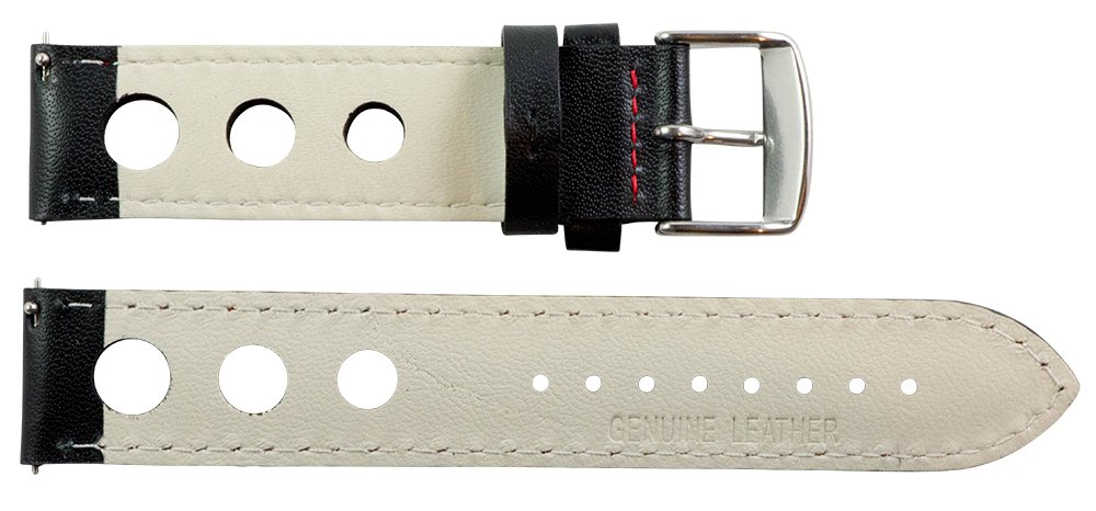 Clockwork Synergy, LLC 26mm Rally 3-hole Smooth Black / Red Leather Interchangeable Replacement Watch Band Strap