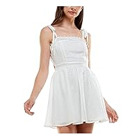 Womens White Tie Crochet Trim Cut Out Back Lined Sleeveless Square Neck Mini Fit + Flare Dress Juniors XXL