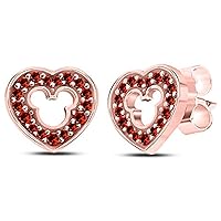 Lovely Heart Mickey Mouse 925 Sterling Sliver With Fashion Round Cut Red Garnet Cubic Zirconia Stud For Teen Girls,Girls and Women's Valentine's Day Gift