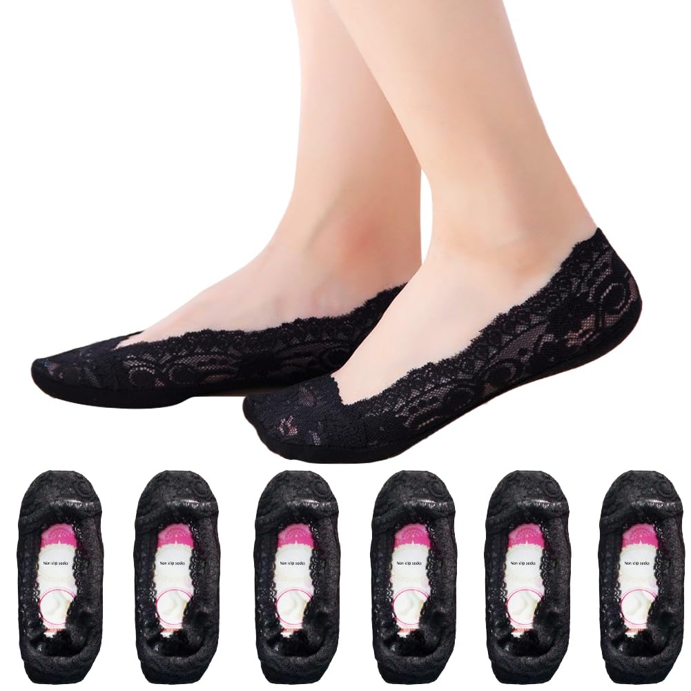 SNUG STAR 6 Pairs Lace Socks Fashion Liner No Show Socks Lace Non Slip Socks Womens Thin Low Cut Casual Socks