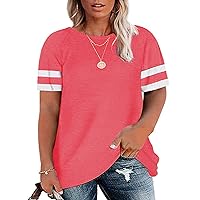 Plus Size Tops for Women Oversized Summer Basic Tunic Crew Neck Short Sleeve Henley Shirt Casual Blouses XL-5XL