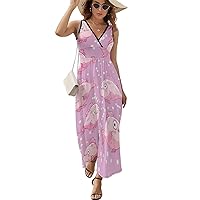 Cute Blob Fish Blobfish Women's Dress V Neck Sleeveless Dress Summer Casual Sundress Loose Maxi Dresses for Beach