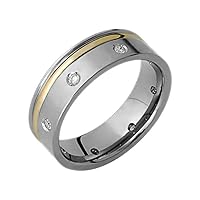 Yoffel Titanium Band 14kt Yellow Gold W Cubic Zirconia 7mm Wide Flat Wedding Ring Him Her