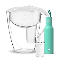 Dafi Ultimate Hydration Bundle: Filtered Water Pitcher 12-Cup White LED & Insulated Water Bottle 17 oz Mint - BPA-Free, Stylish & Efficient