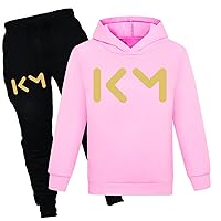 Boys Daily 2 Piece Outfits Kylian Mbappe Hooded Sweatshirts Soccer Stars Graphic Hoodies+Casual Sweatpants Sets