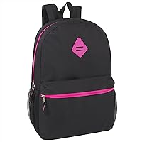 19 Inch School Backpacks with Mesh Side Pockets – Basic Large Solid Color Backpacks for Kids, Men, Women, Travel (Black/Pink)