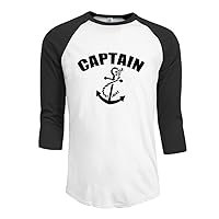 Men Captain With Ships Anchor 3/4 Contrast Raglan Sleeve Baseball Tshirt