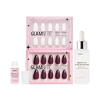Glamnetic Press On Nails - Merlot & Angel with Brush On Nail Glue & Press On Nail Glue Remover | Short Almond Dark Red Nails with Glossy French Tips & Opaque White Short Almond, Reuseable Nails