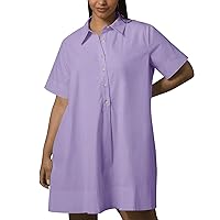 Womens Casual Shirt Dresses Button Down Short Sleeve Summer Loose Solid Lapel Short Mini Dress Pockets Cute Fashion