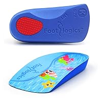 Footlogics Fun Kids Orthotic Shoe Insoles with Arch Support for Children’s Heel Pain (Sever’s Disease), Growing Pains, Flat Feet - Children’s, Pair (Toddler 8-10, 3/4 Length - Blue)