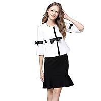 Female Spring And Autumn Small Vest Bow Coat + Fish Tail Skirt Fashion Suit