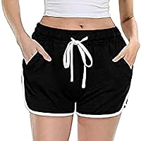 Womens Summer Striped Shorts Lounge Athletic Shorts with Pockets Drawstring Elastic Waist Yoga Workout Shorts,2 Pack