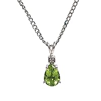 925 Sterling Silver Natural Green Peridot and Diamond Gemstone Designer Pendant With Chain 925 Stamp Jewelry | Gifts For Women And Girls