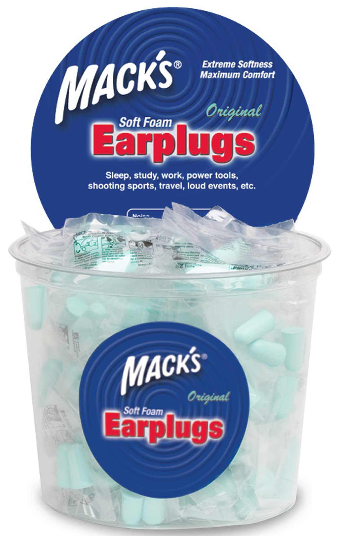 Mack's Original Soft Foam Earplugs -100 Pair - Individually Wrapped - 32dB Highest NRR, Comfortable Ear Plugs for Sleeping, Snoring, Work, Travel and Loud Events