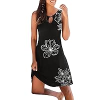 Sundresses for Women Fashion Graphic Print Sleeveless Tank Mini Dress Casual Keyhole A-Line Dress Summer Beach Dress