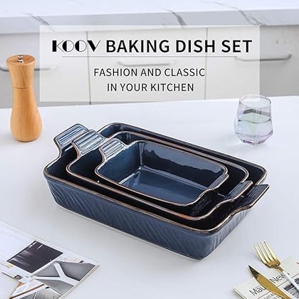 KOOV Bakeware Set, Ceramic Baking Dish Set, Rectangular Casserole Dish Set, Lasagna Pans for Cooking, Cake Dinner, Kitchen, 9 x 13 Inches, Texture Series 3-Piece (Cloudy gray)