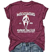 Woodsboro Horror Film Club T Shirt for Womens Ghostface Graphics Tee Shirts Scary Halloween Spooky Season Shirt Tops